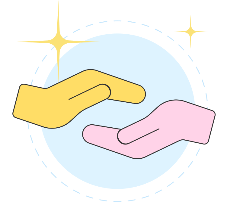 Illustration of helping hands within a circle
